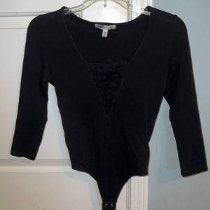 Express One Eleven black with lace detail in front body suit; size XS
